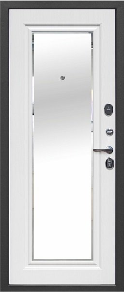 Входная дверь Ferroni 7,5 см ГАРДА Серебро Зеркало фацет Белый ясень - фото