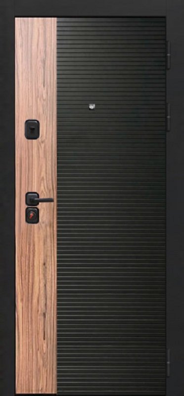 Входная дверь Oiko Acoustic Art Black/Wood/K1 Софт серый - фото
