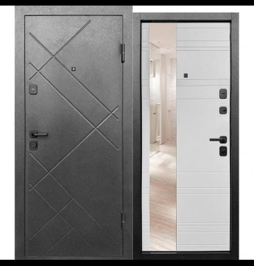 Входная дверь Цитадель 7 см Штамп Букле графит Зеркало - фото