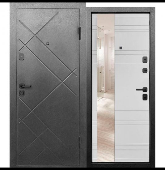 Входная дверь Цитадель 7 см Штамп Букле графит Зеркало - фото