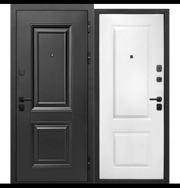 Входная дверь Цитадель 9 см Муар Черный 2 квадрата Белый Клен - фото
