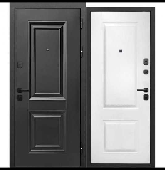 Входная дверь Цитадель 9 см Муар Черный 2 квадрата Белый Клен - фото