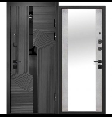 Входная дверь Цитадель 10 см 2МДФ Букле Графит Зеркало Бетон Снежный - фото