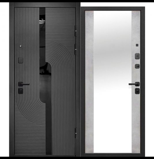 Входная дверь Цитадель 10 см 2МДФ Букле Графит Зеркало Бетон Снежный - фото