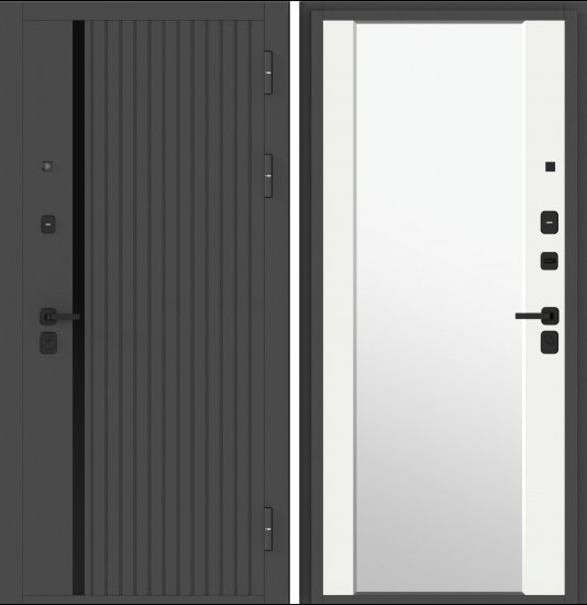 Входная дверь Цитадель 10 см 2МДФ Букле графит Зеркало Эмалит Белый - фото